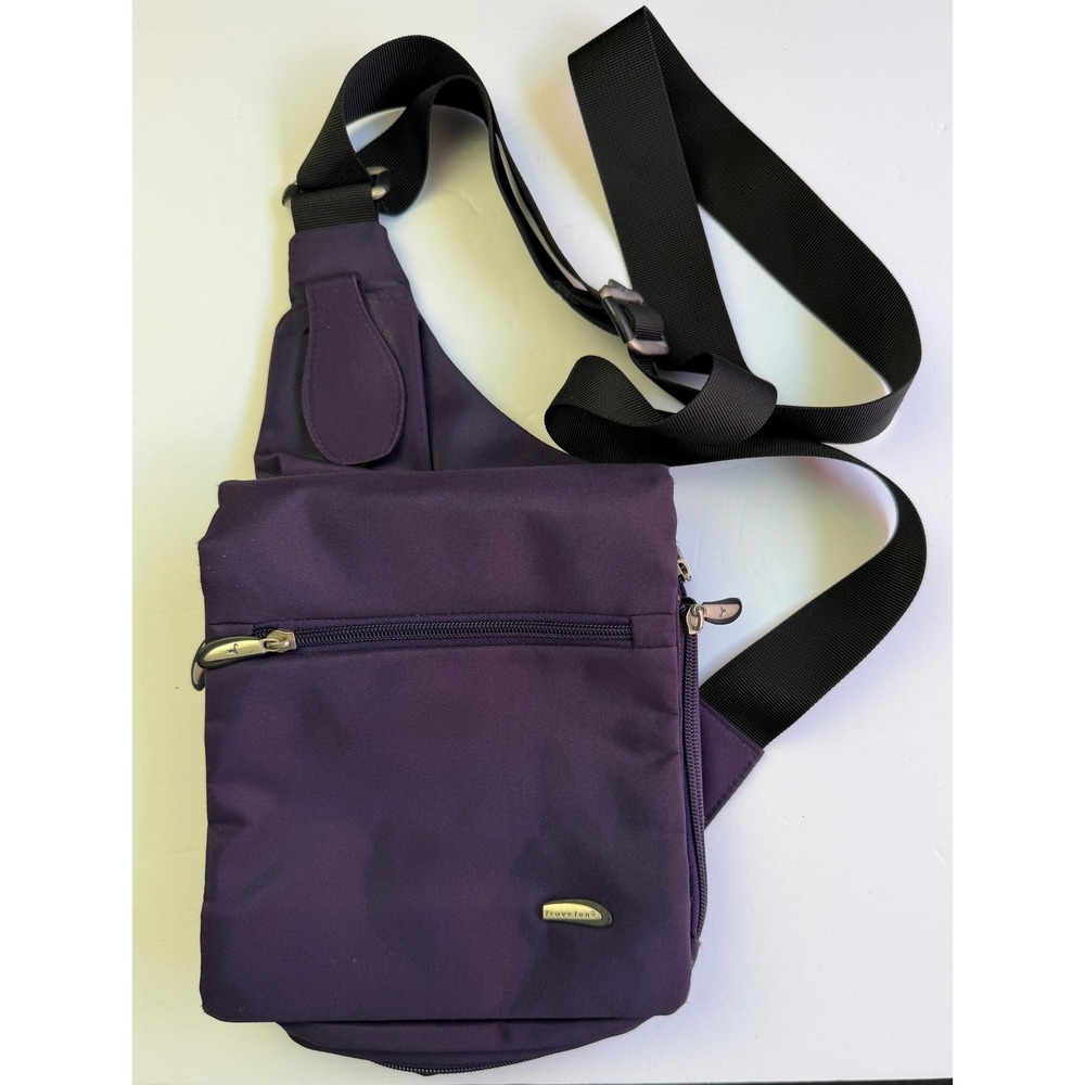 Travelon Purple Nylon Crossbody Bag Multi-Pocket Travel Utility Messenger Safe